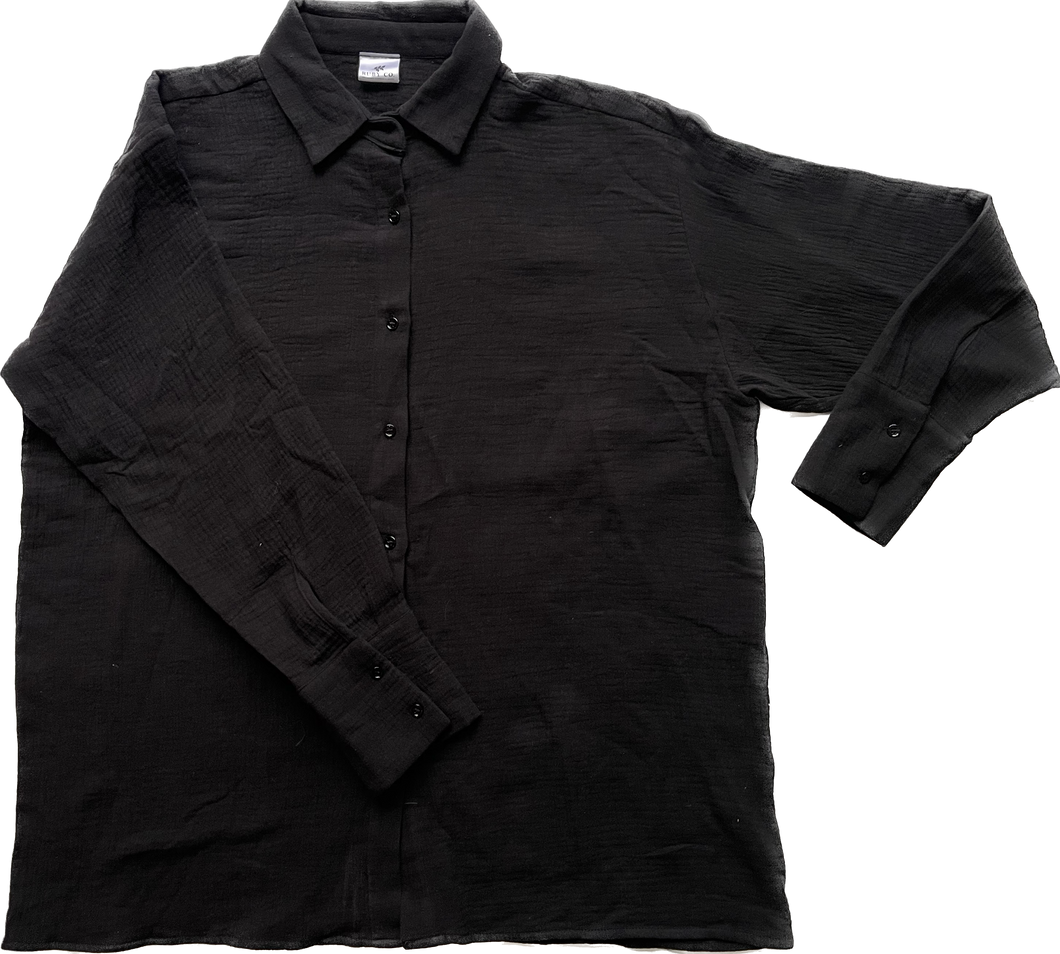 Button-up Long Sleeve Shirt - Black